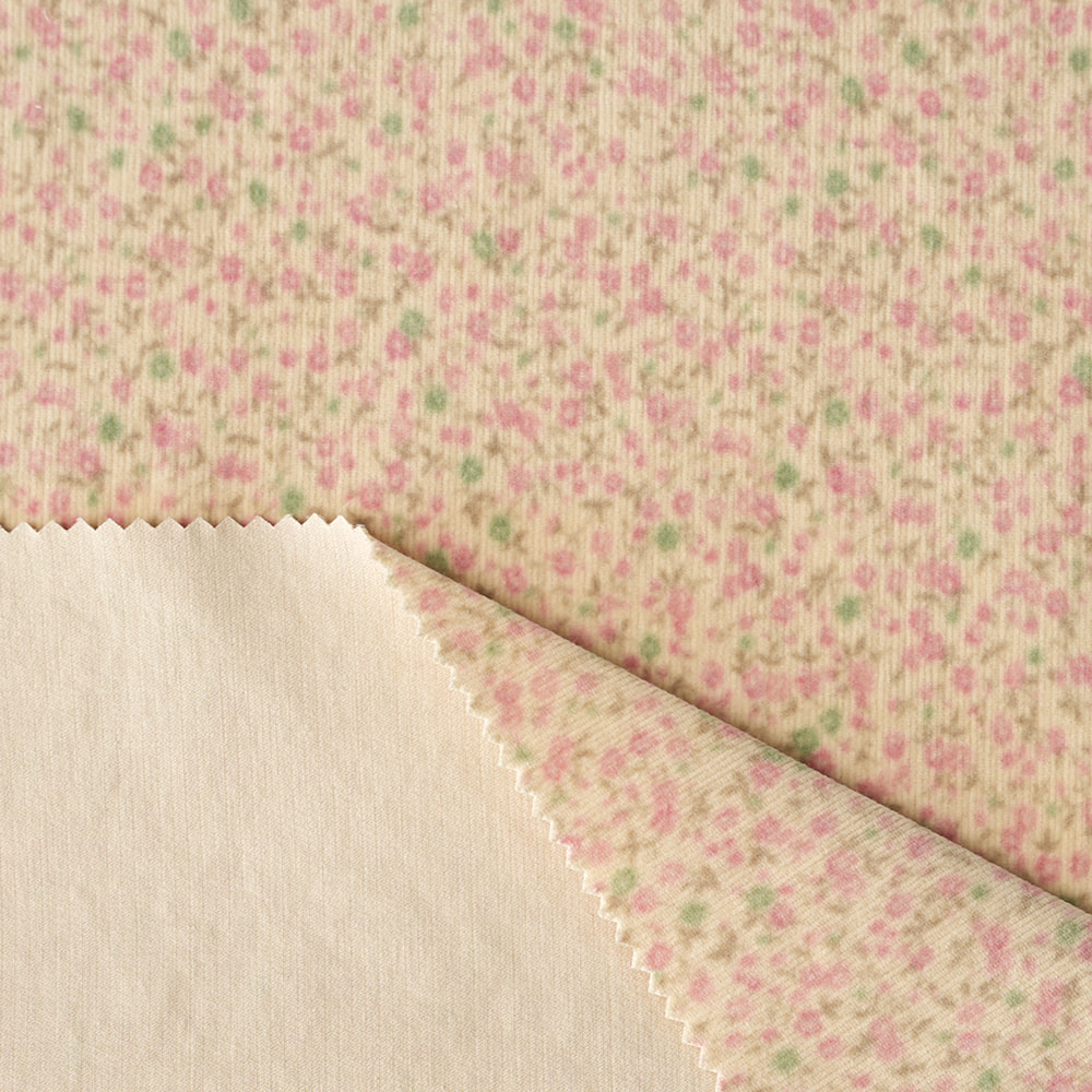 KLD10422 Cotton Spandex Blend 16W Stretch Flower Pattern Corduroy Printed Fabric